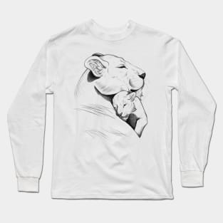 Lion Mother and Cub Sketch Long Sleeve T-Shirt